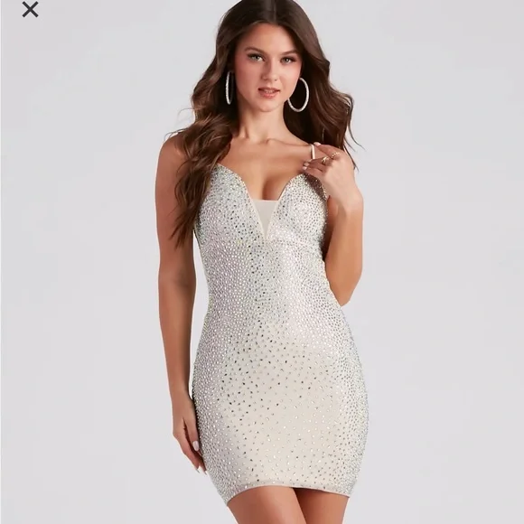 Windsor | Dresses | Nudechampagne Rhinestone Dress | Poshmark